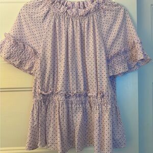 LA VIE Rebecca Taylor, Lavender Polka Dot Ruffle Blouse
